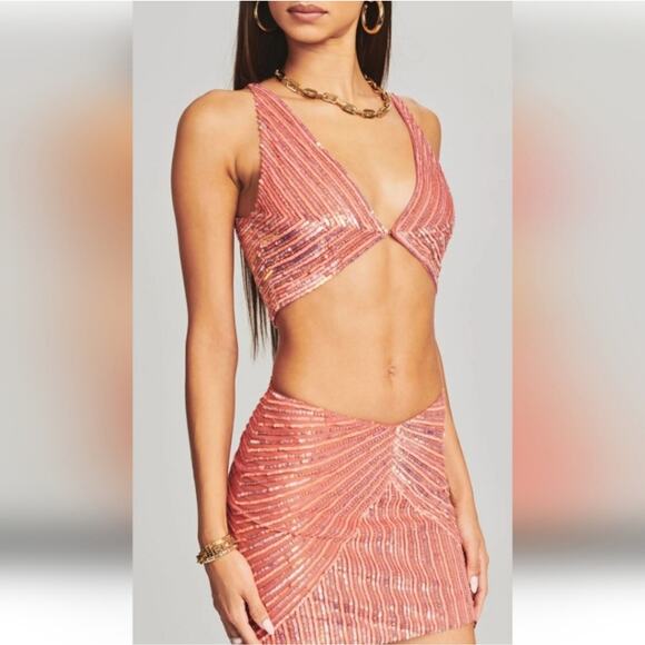 Retrofete Nikoletta Sequin Dress in Calypso Coral Size Medium NWT Cutout - Picture 1 of 12